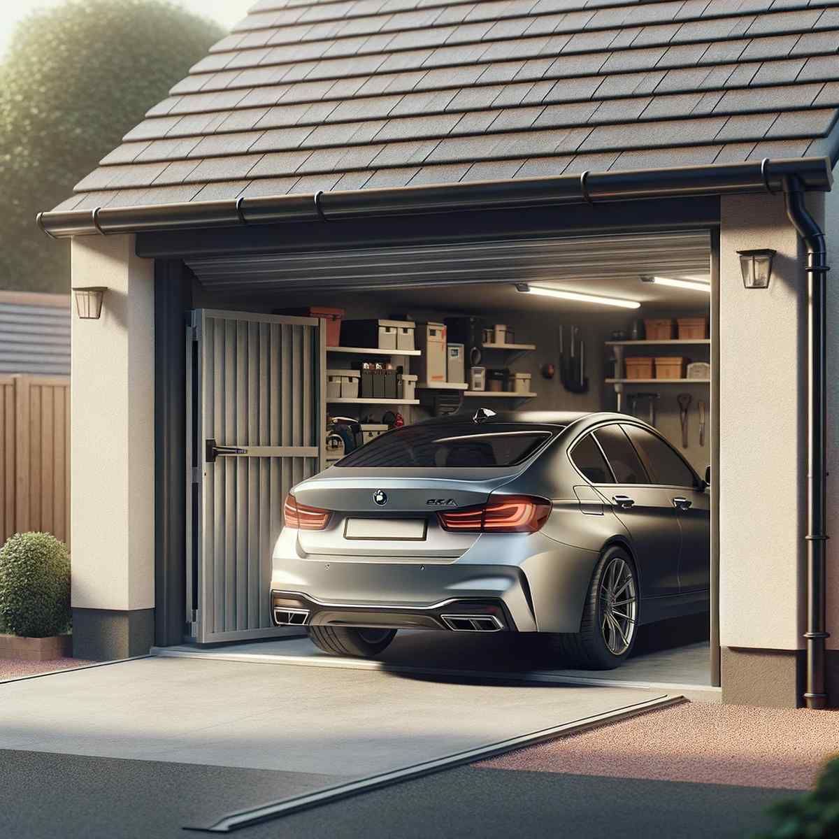 Compressed Car Exiting Garage Illustration